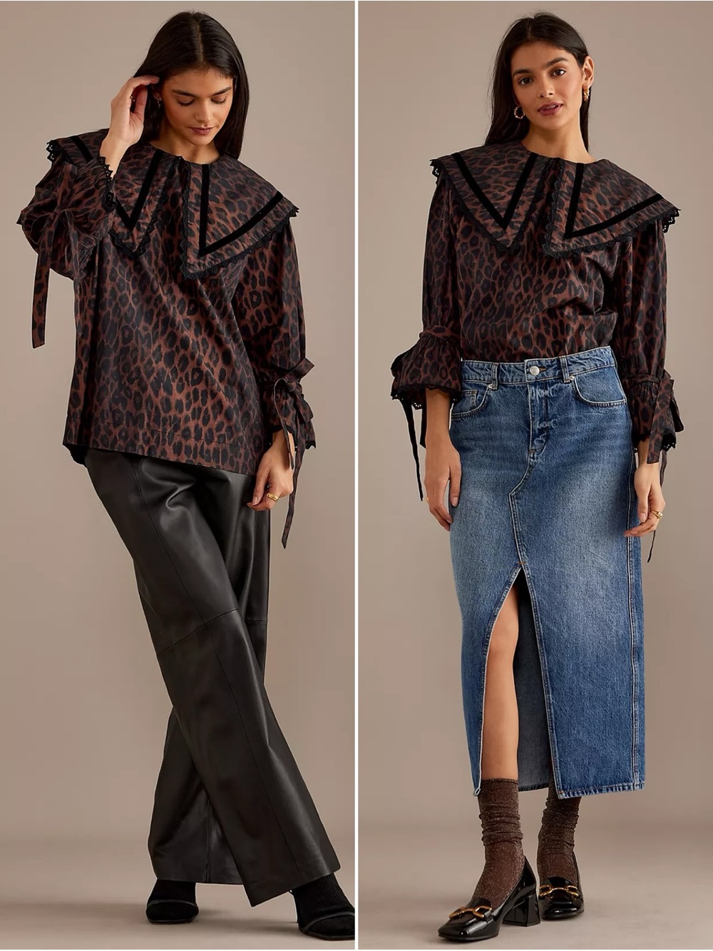 Damson Madder Candice Leopard Print Oversized Collar Blouse Size 6